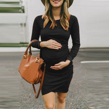 Load image into Gallery viewer, MUQGEW Sexy Dress For Maternity 2019 New Women Pregnant Warm Long Sleeve Dress Solid O-Neck Irregular Dress ropa para embarazada