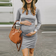 Load image into Gallery viewer, MUQGEW Sexy Dress For Maternity 2019 New Women Pregnant Warm Long Sleeve Dress Solid O-Neck Irregular Dress ropa para embarazada