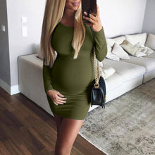 Load image into Gallery viewer, Maternity Dresses Solid O-neck Clothes For Pregnant Women Full Sleeve Above Knee Dress For Pregnant Women Zwangerschaps Kleding