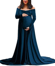 Load image into Gallery viewer, Maternity Dresses Gold Velvet Pregnant Sexy Photography Props  Shoulders V Collar Long Dress Maternity Dresses For Photo Shoot