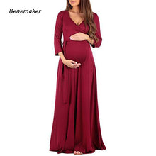 Load image into Gallery viewer, Benemaker 2018 Autumn Maternity Long Dresses Women's Pregnancy Dress V-Neck Long Sleeve Clothes For Pregnant Women Nursing YC001