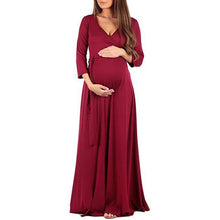 Load image into Gallery viewer, Benemaker 2018 Autumn Maternity Long Dresses Women's Pregnancy Dress V-Neck Long Sleeve Clothes For Pregnant Women Nursing YC001